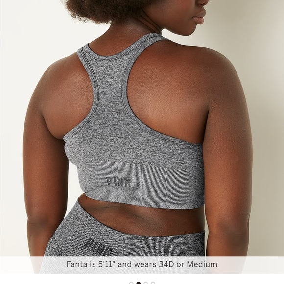 Victoria’s Secret Pink Split Neck Sports Bra-Marble Blk-Sz.XS NWT🖤 - Picture 2 of 6